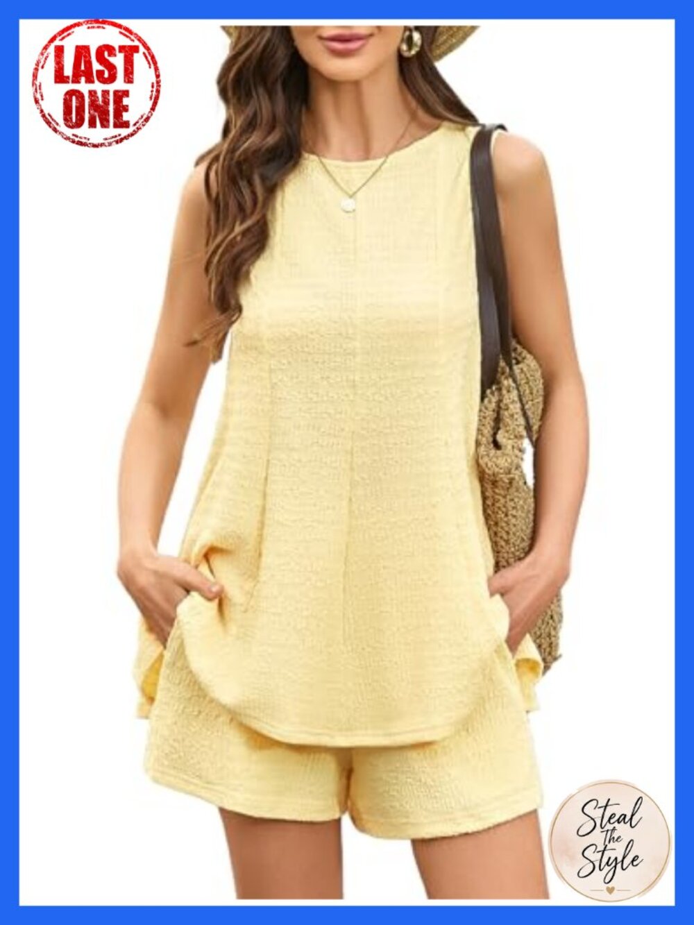 2 Piece Lounge Set Sleeveless Tank Top & Shorts with Pockets